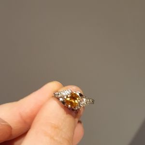 Silver plated diamond and citrine ring